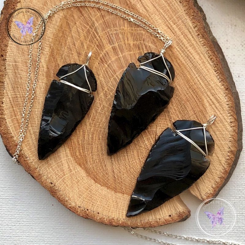 Black Obsidian Arrowhead Silver Pendant